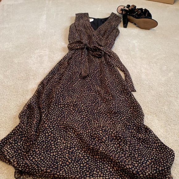 Talbots Dresses & Skirts - Stunning Pure Silk Talbots Petite Black and Brown Crossover Flowy Dress Size 2